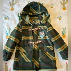 JM Bear Green Plaid Toggle Kid Coat - size 4